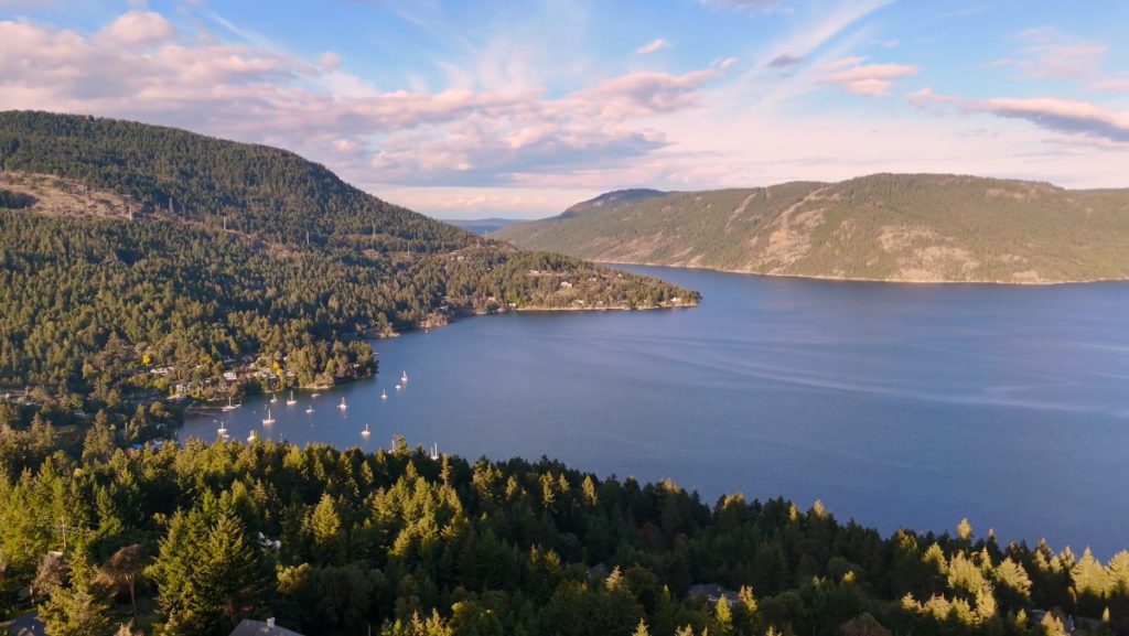 aerial view of Maple Bay and surrounding mountains